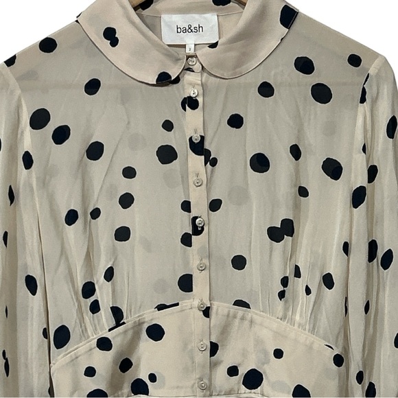 ba&sh Denzel Polka Dot Print Top Blouse Top Ecru Black Sz 6 NWOT - Picture 3 of 12